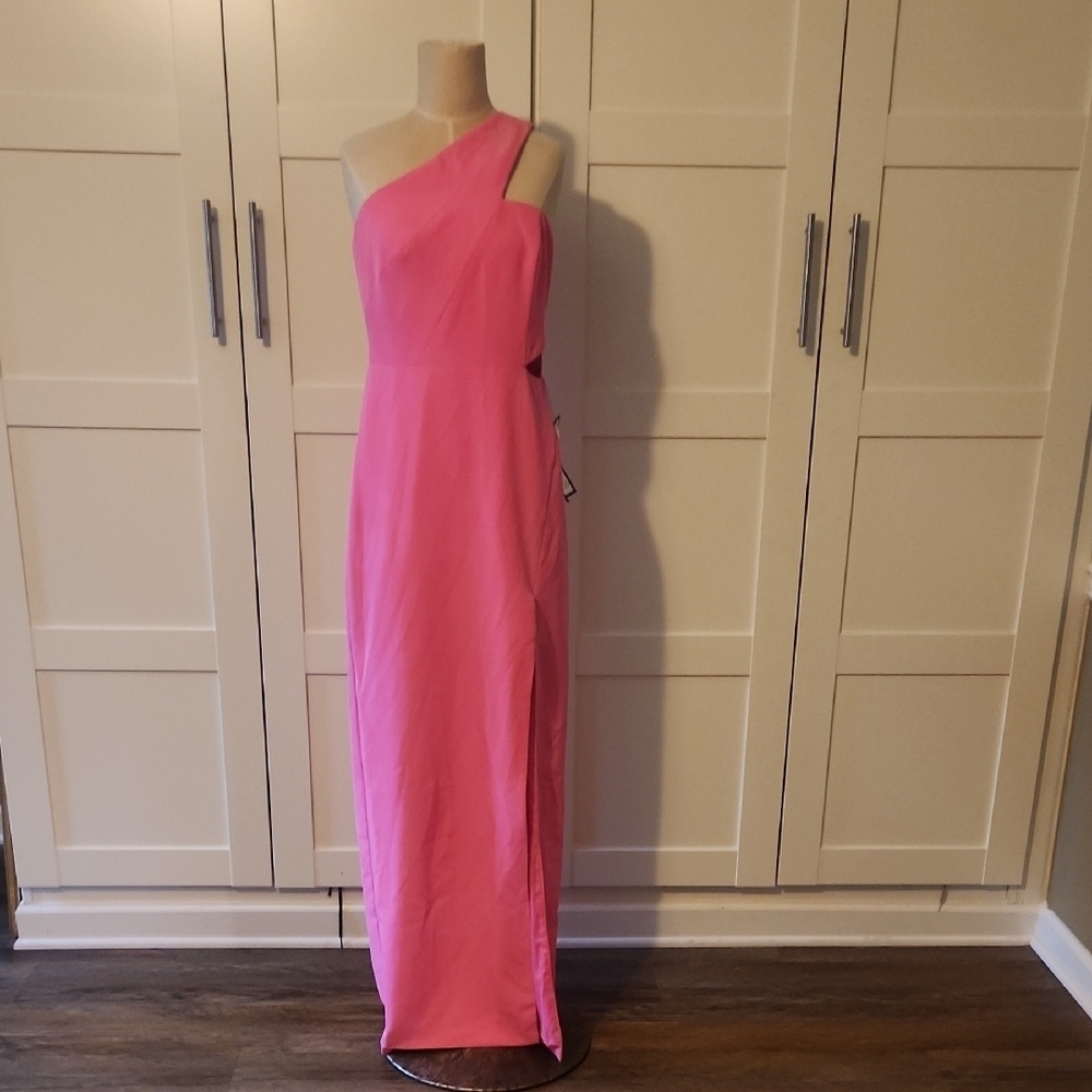 Aidan Mattox Pink One-Shoulder Cut out Sleeveless Evening Gown Sx 8